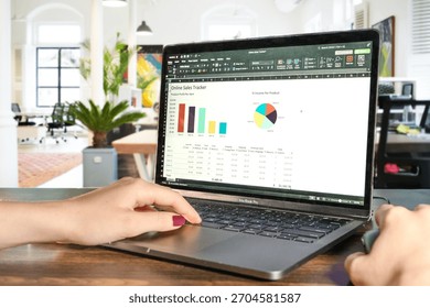 Professional reviewing business data and reports